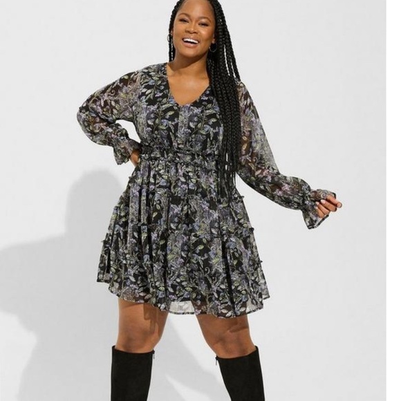 NWT Mini Lurex Chiffon Tiered boho Dress - sold out colour- 1X - Picture 1 of 11